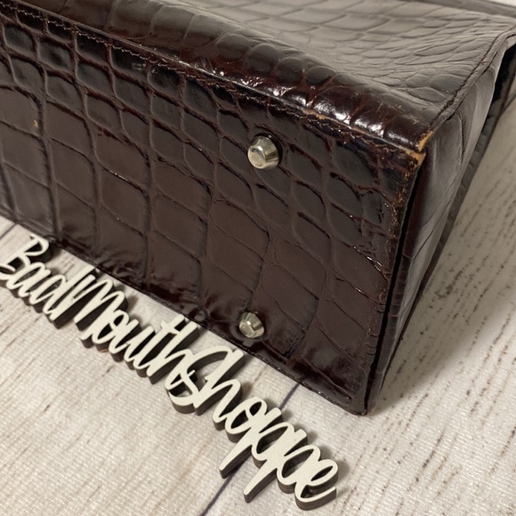 Vintage 90s 00s Y2K Brown Genuine Leather Crocodile Doctor's Bag Style Purse - Picture 12 of 15